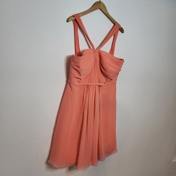 David's Bridal Bridesmaids Chiffon Short Dress Size 14 - Picture 2 of 13